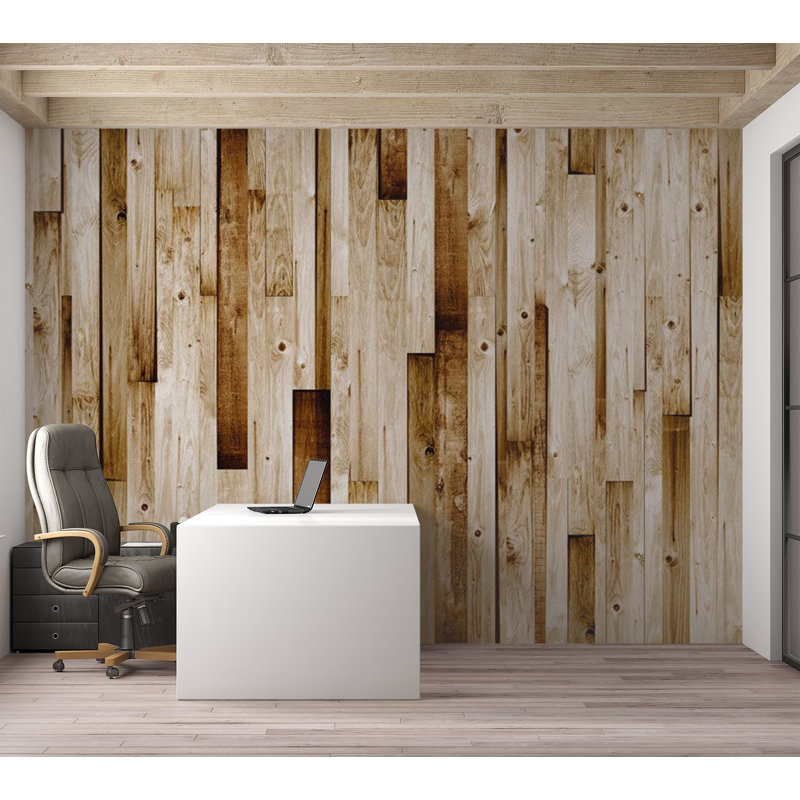 Murale pelez et collez - Planches de bois vierges, L 154 po x L 110 po