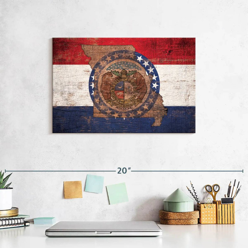 Borges State Map Over Missouri Flag, 8" H x 12" W