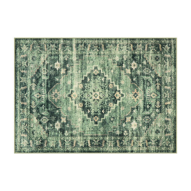 Vintage Diamond Floral Center Washable Area Rug - Soft Cashmere Carpet for Living Room, Bedroom, or Office