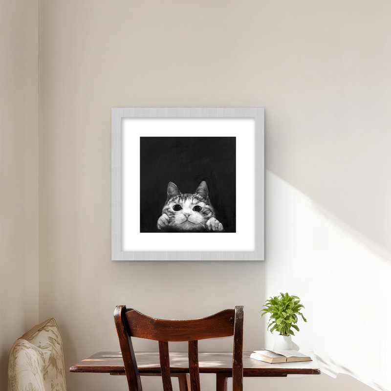 Curious Cat - reproduction encadrée avec passe-partout pour la décoration intérieure | Art pour animaux de compagnie