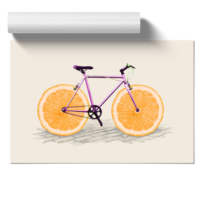 Orange Slice Bicycle - Unframed Graphic Art, 42cm H x 59cm W x 0.1cm D