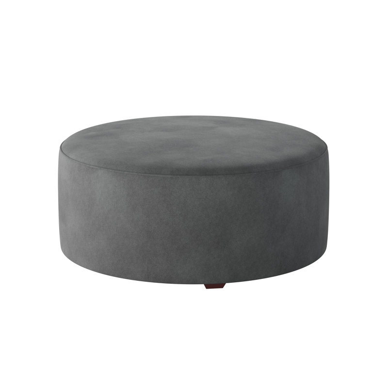 Weigand 39" Wide Round Abstract Cocktail Ottoman, Bella Asphalt Polyester