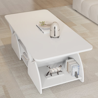 Table basse de coin arrondie avec tablettes ouvertes