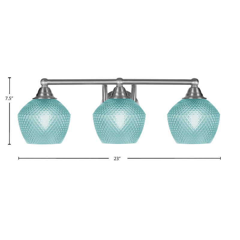 Barre d'éclairage de salle de bain 3 lumières Paramount au fini nickel brossé avec verre texturé turquoise de 6 po