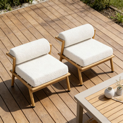 Fauteuil club d'extérieur en fer au fini teck