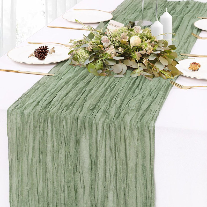 Green Cheesecloth Table Runner – Green – Rustic Sheer Gauze For Boho, Wedding, Bridal, And Spring Baby Shower Décor