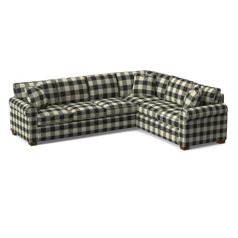 Bedford Upholstered L-Sectional, Havana Finish, Black Buffalo Check; 0120-81, Right Hand Facing