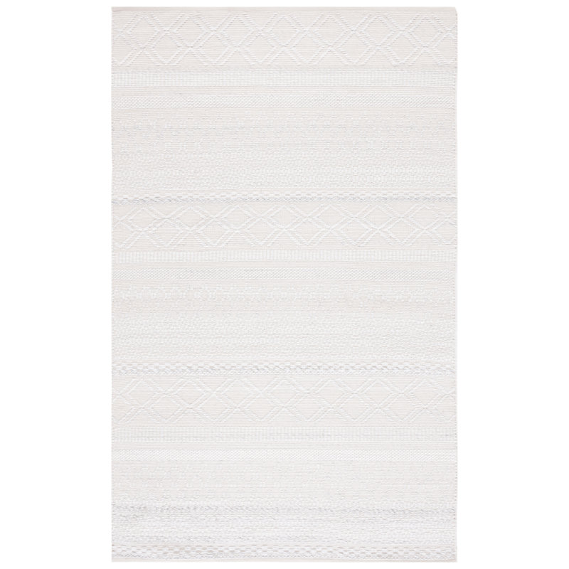 Tapis ivoire en polyester fabriqué à la main Amritbir, Rectangulaire 3 pi x 5 pi
