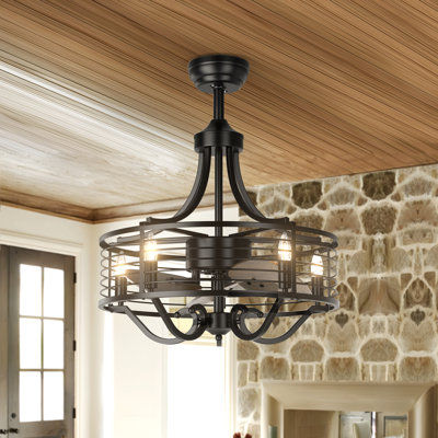 Debashis 22'' Classic Black Cage Ceiling Fan with Light and Remote Control