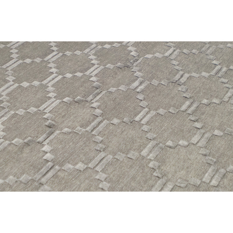 Wool Geometric Area Rug in Silver