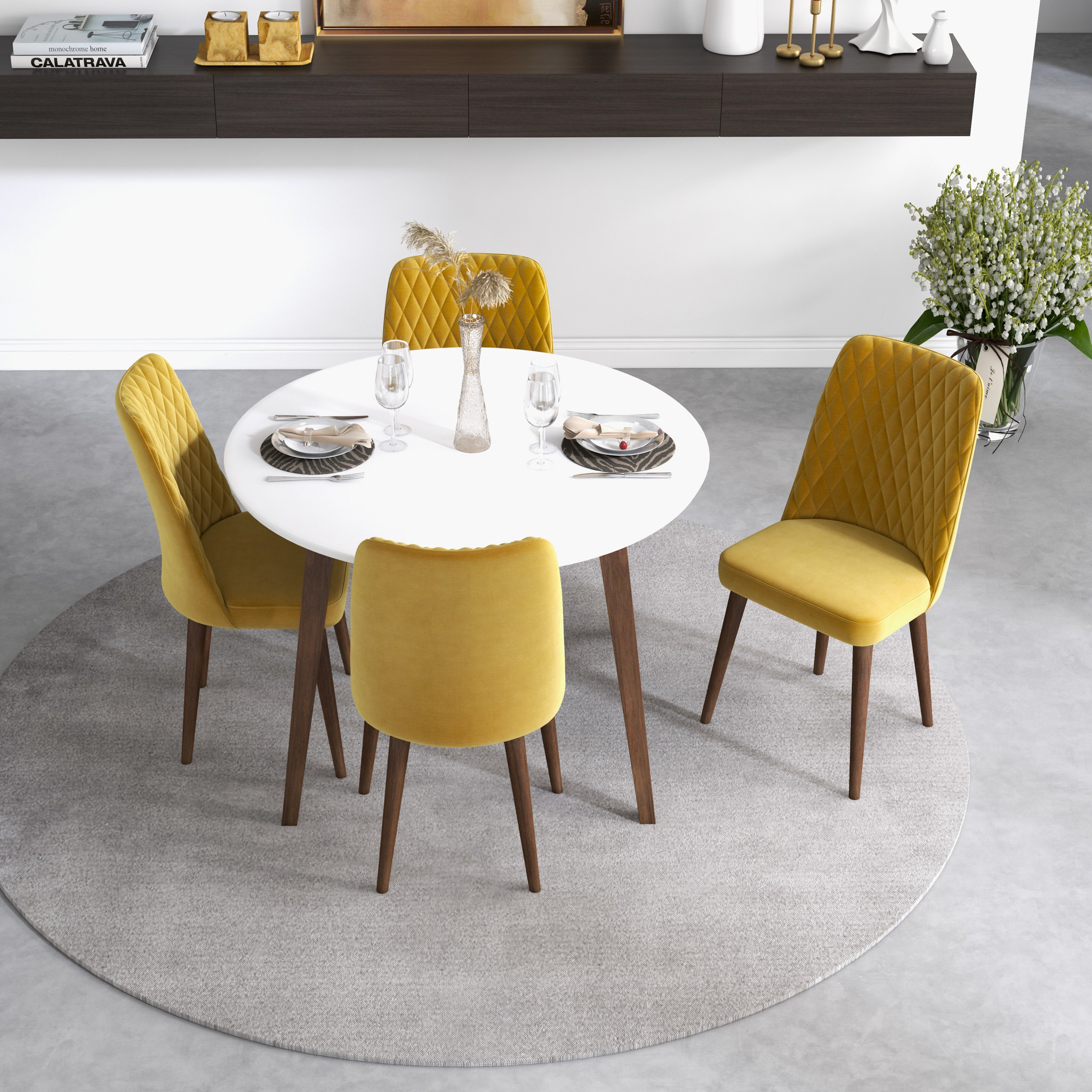 Corrigan Studio Palm Modern Solid Wood Dining Table And Chair Set ...