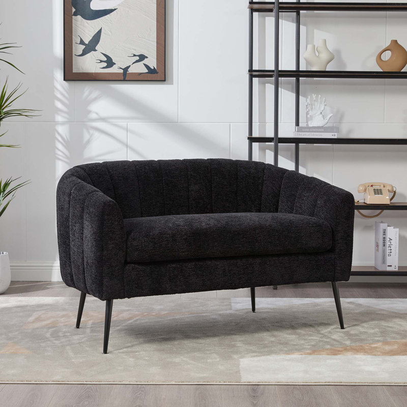 Causeuse moderne en chenille avec capitonnage et pieds en métal, Chenille noir