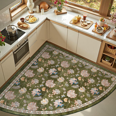 Chinoiserie Floral Rug Vintage Romance Design Washable Non-slip Carpet Green