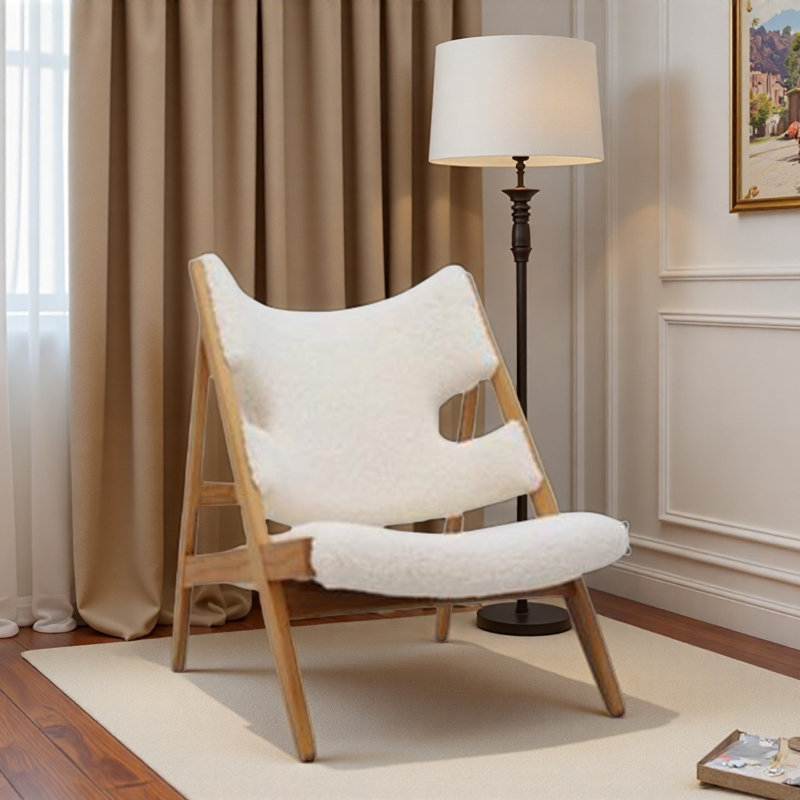 Creamy Lamb Fleece Single Leisure Chair., Natural, White