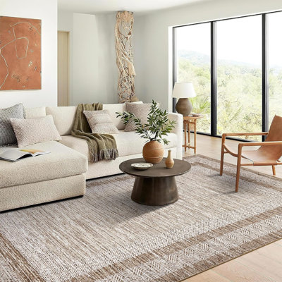 8x10 Modern Rug Thin Washable Non-Slip Geometric Border Low Pile Foldable Soft Non-Shedding Indoor Accent Carpet Gray