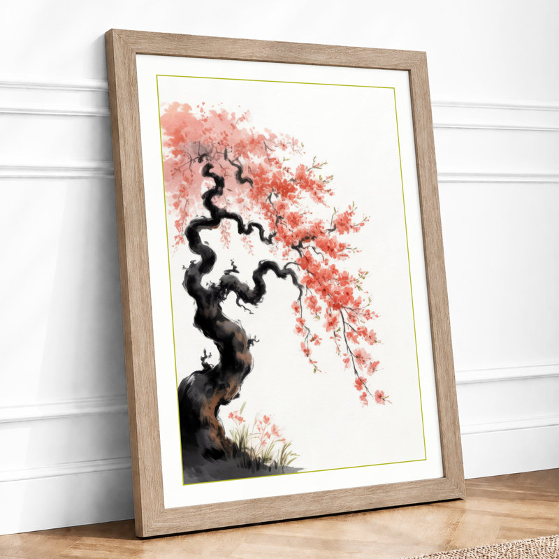 Blossom Tree Japandi - Framed Print, Oak, A4 - 29.7 x 21.0 cm