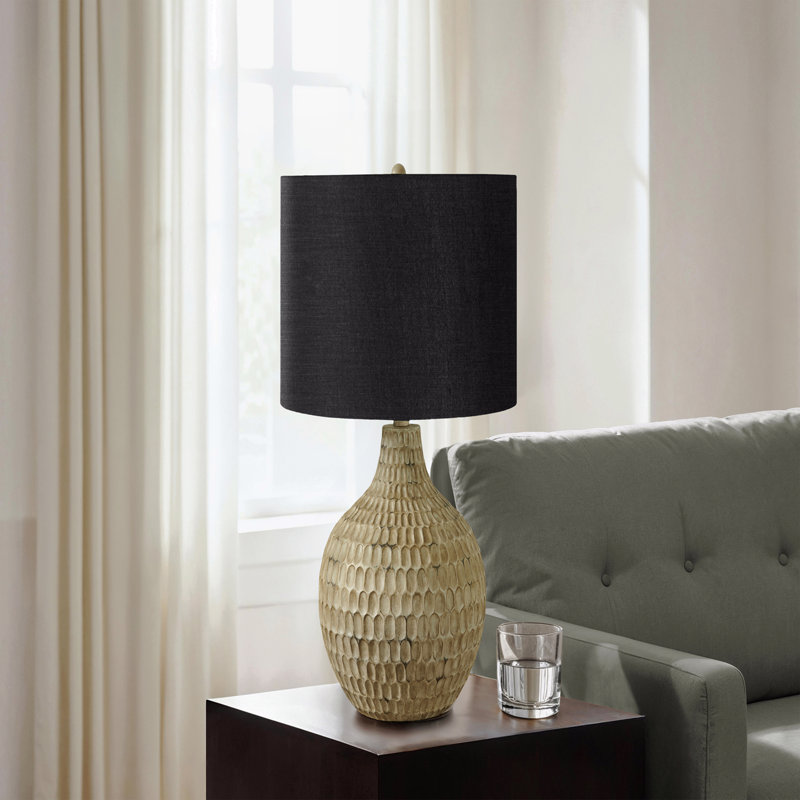 Lighting, H 25 po, lampe de table, abat-jour noir, résine brune, contemporain