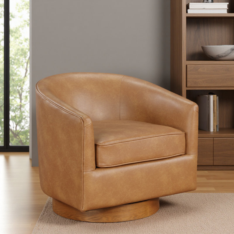 Fauteuil demi-tonneau pivotant en similicuir, Brun, H 28 po x l 29 po x P 29 po