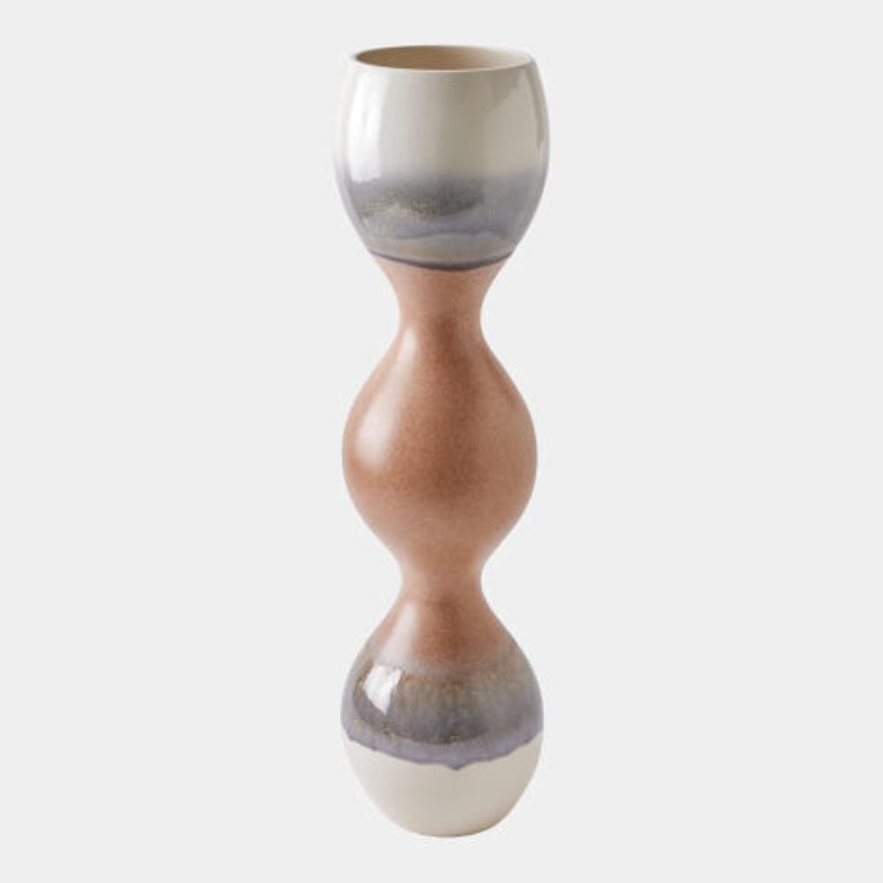 Bulb Striped Ceramic Table Vase, Pink