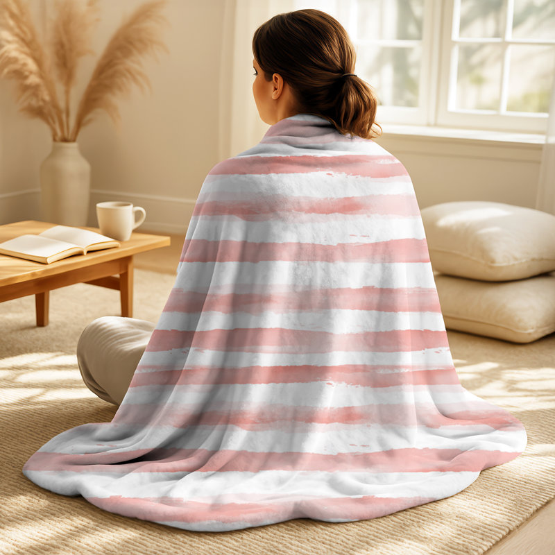 Rose et blanc Blush Lines - couverture peluche rayée, jeté en molleton rétro