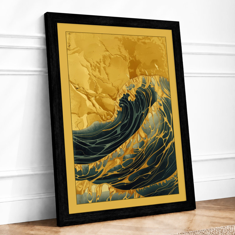 Cresting Wave Japandi - Framed Print, Black, A4 - 29.7 x 21.0 cm