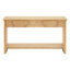 [Vidéo] Console cannelée de 55 po, tiroirs semi-circulaires à bande verticale, plateau de table en bois massif, fermeture en douceur, tablette de présentation inférieure, vestibule / salon / bureau à usages multiples, couleur bois naturel