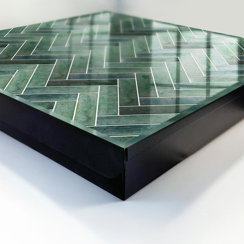 Wall mounted key box, Opens to the left, 30x30x5, Black, Green herringbone pattern natural charm, 