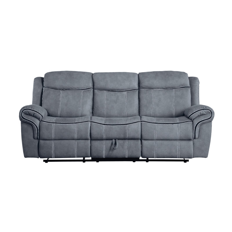 Zubaida Two Tone Grey Velvet Recliner Sofa w/USB Port & Drop Down Table