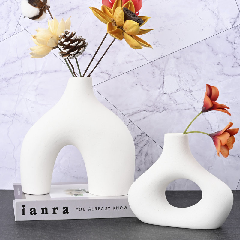 Vase de table en céramique fait à la main 2 pièces Froemming, Blanc