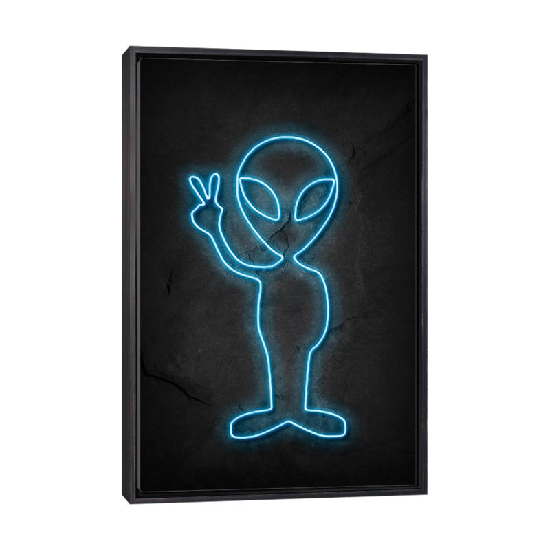 Alien - impression d'art graphique, Pas de tapis, H 26 po x l 18 po x 1,5 po, Toile avec cadre noir patiné