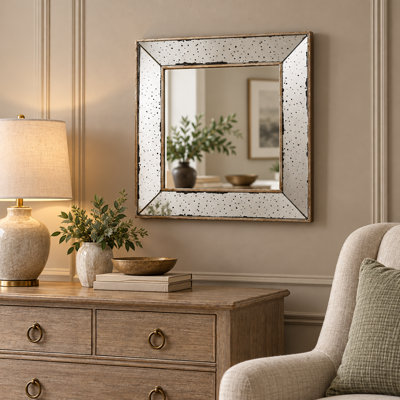 Miroir d'appoint 18 po x 18 po à finition argent vieilli, miroir mural de style traditionnel pour salon, entrée, bureau, chambre à coucher, couloir
