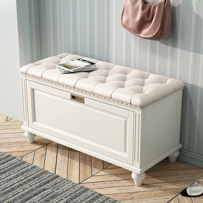 Banc rembourré blanc en bois massif
