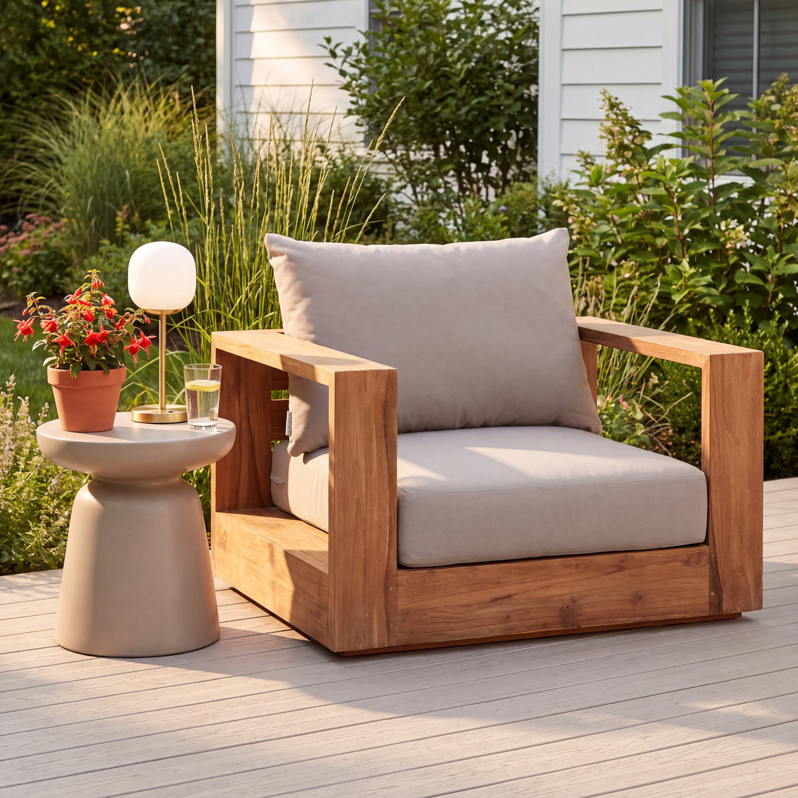 Tulum Teak Patio Lounge Chair, Gray