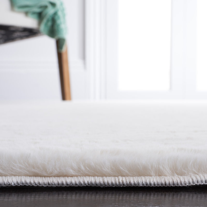 Faux Rabbit Fur Area Rug In Off White, Rectangle 244 x 305cm