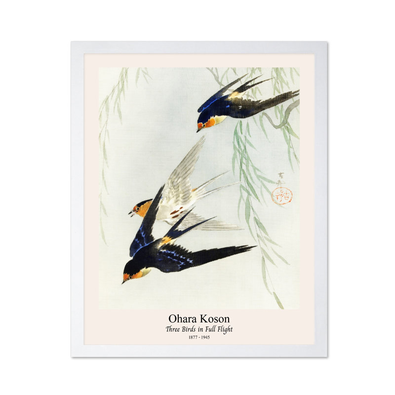 Ohara Koson - Trois oiseaux, 18"H x 24"W, Poster, White Framed