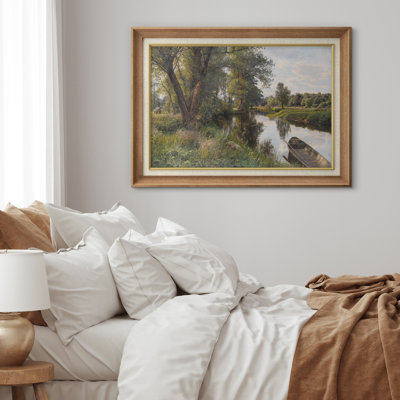 River Bank Landscape Artwork, Living Room Pictures, Framed Canvas Giclee Print Wall Art.