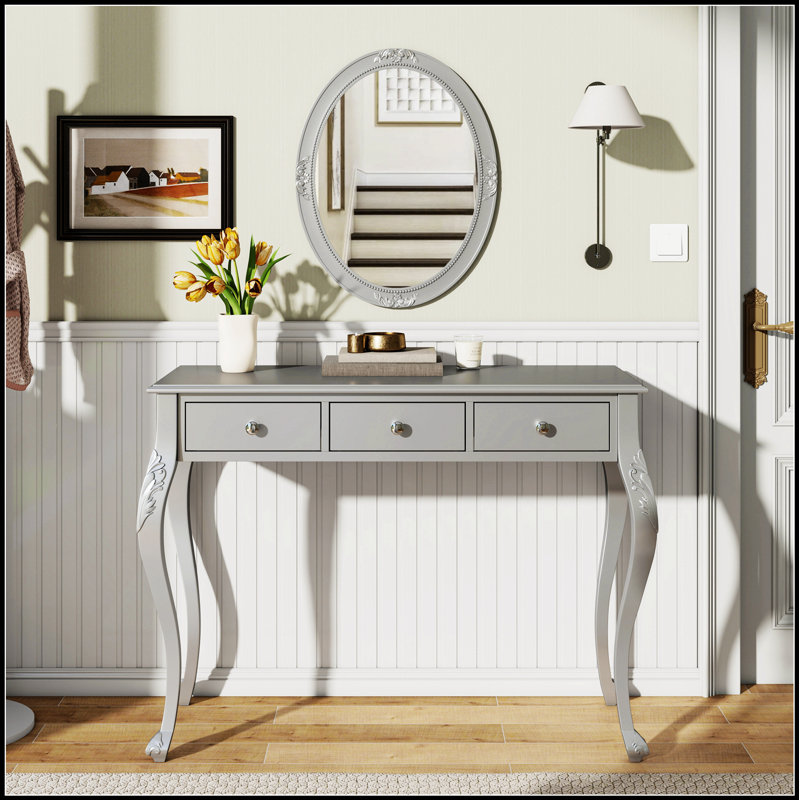 Luxury Makeup Vanity Desk with Oval Mirror, 3-Drawer Dressing Table for Jewelry Storage, Elegant Console Table for Home Decor