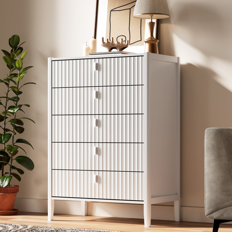 Commode à 5 tiroirs, H 44 po, Blanc
