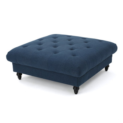 Madrid 40.5-Inch Square Tufted Ottoman in Navy Blue Fabric