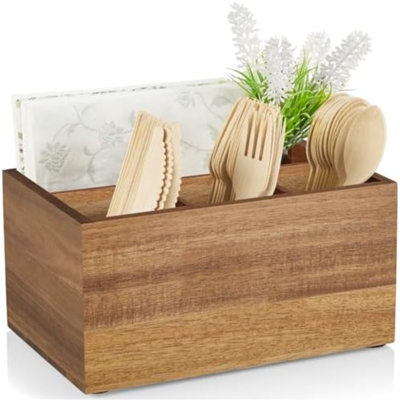 Porte-ustensiles, porte-ustensiles pour la fête, porte-couverts en bois d'acacia, comptoir de rangement pour ustensiles, récipients de rangement de couverts pour table de cuisine