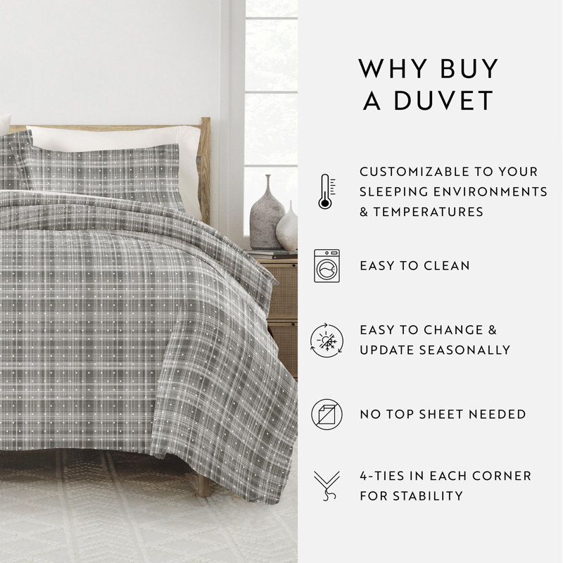 Simply Soft Polka Dot Duvet Cover Set, Gray, Queen Duvet Cover + 2 King Shams