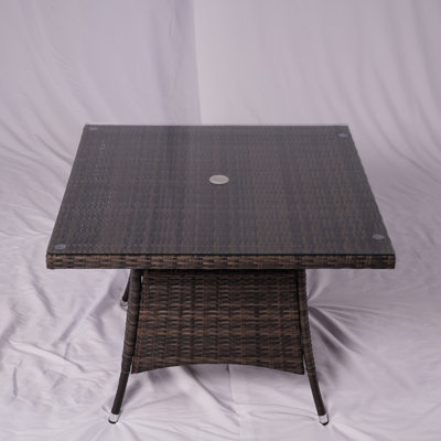 Square Aluminum Wicker Dining Table With Umbrella Hole (39.37" L X 39.37" W X 28.35" H) by Latitude Run