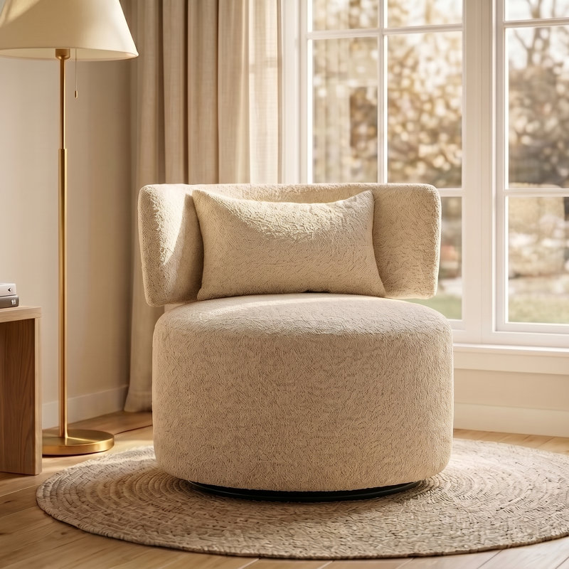 Fauteuil d'appoint pivotant avec coussin décoratif Narissa, Ours en peluche avoine