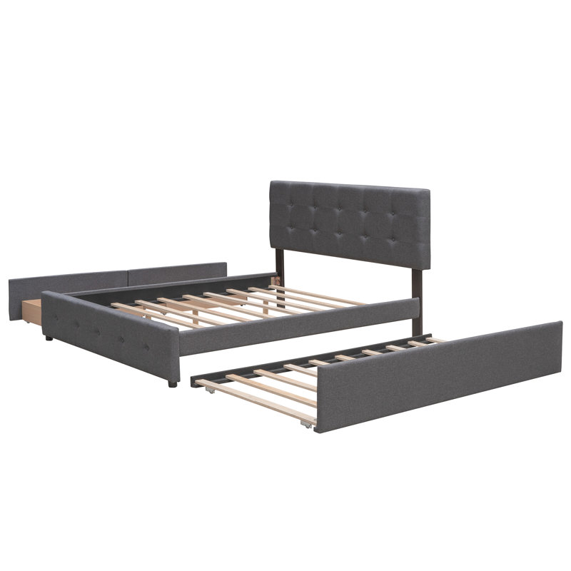 Dearbhaile Queen Tufted Storage Platform Bed with Trundle and Headboard, Dark Gray