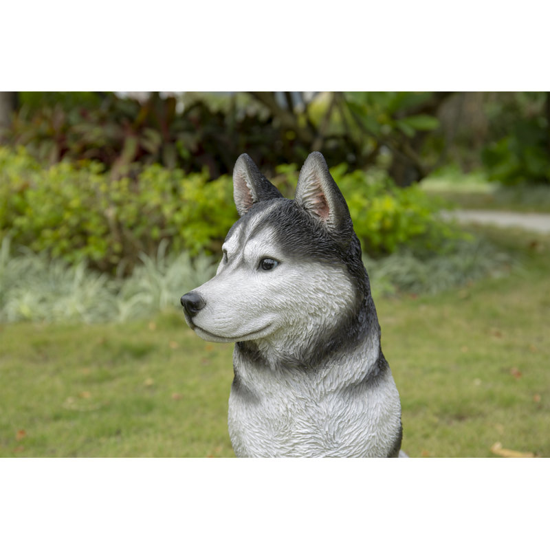 Large Black and White Resin Siberian Husky Sitting Statue