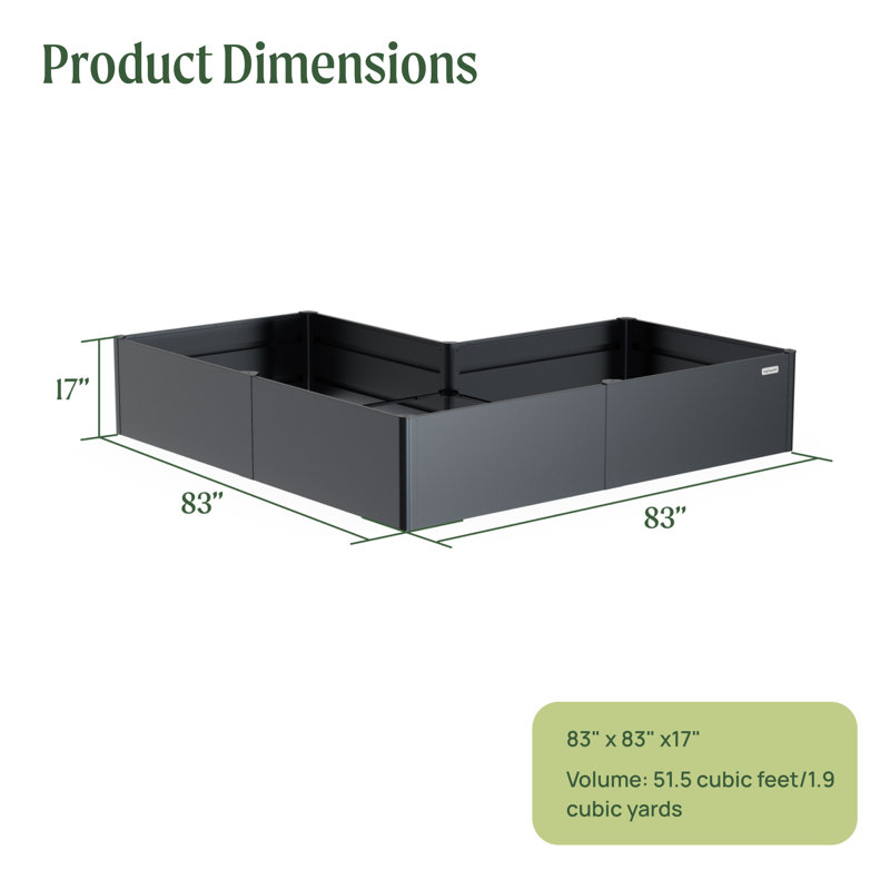 Metal Outdoor L Shape Planter Box, Midnight Blue, 17" H x 83" W x 83" D