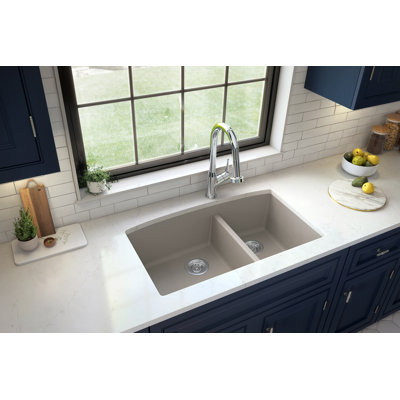 Karran Undermount Quartz Composite 32'' X 19-1/2'' 60/40 Double Bowl Kitchen Sink