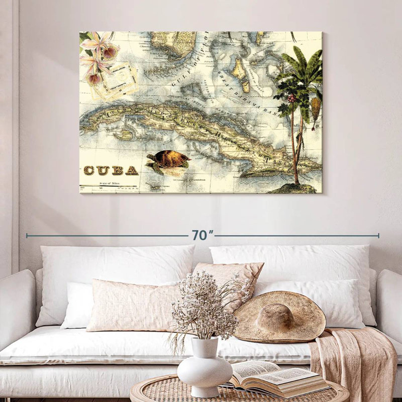 Aliaz Tropical Map Of Cuba, 32" H x 48" W