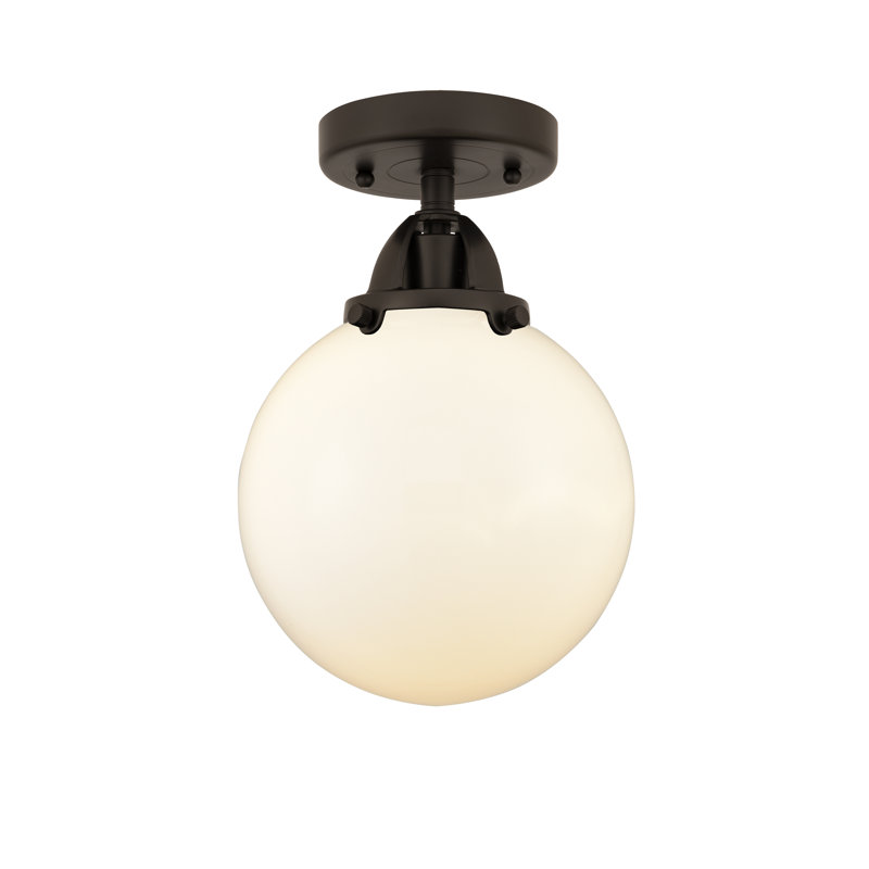 Plafonnier semi-encastré en verre, Blanc mat, H 11,25 po x l 8 po x P 8 po, Bronze huilé