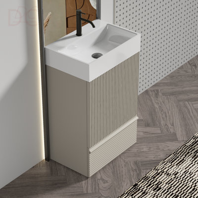 Meuble-lavabo autoportant pour salle de bain moderne de 20 po avec lavabo en céramique, lavabo une pièce en céramique blanche sans drain ni robinet